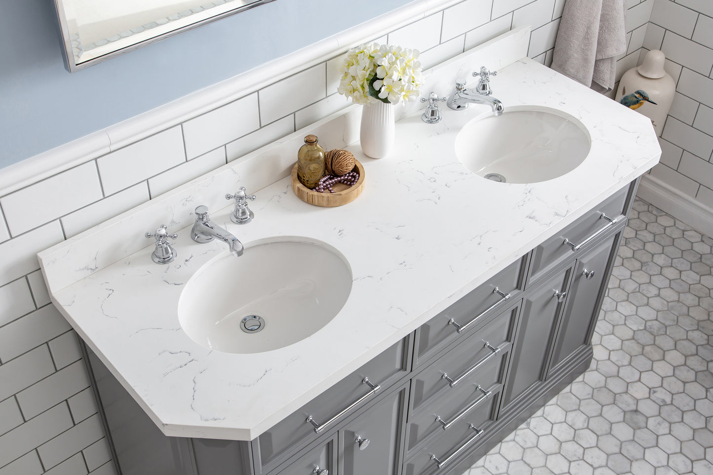 60" Palace Collection Quartz Carrara Bathroom vanity Set