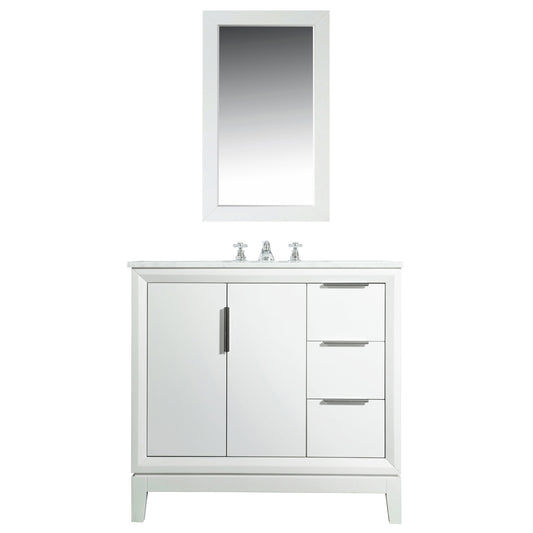 Elizabeth 36-Inch Single Sink Carrara White Marble Vanity In Pure White set