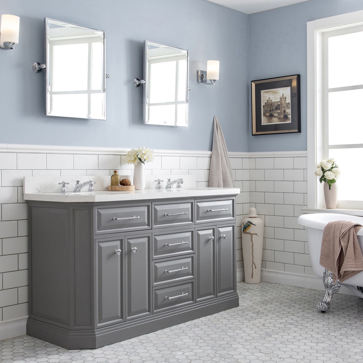 60" Palace Collection Quartz Carrara Bathroom Vanity Sets