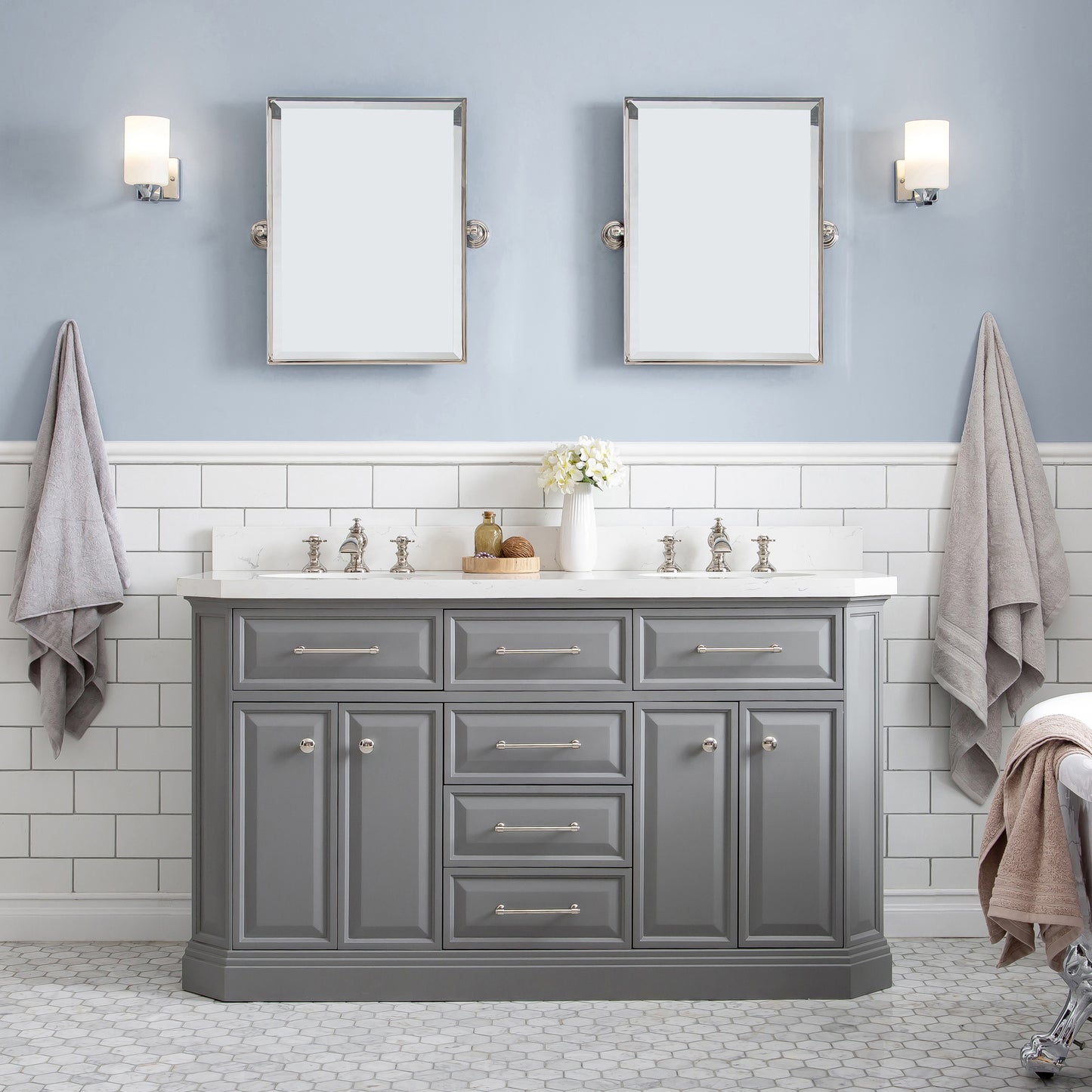 60" Palace Collection Quartz Carrara Bathroom vanity Set