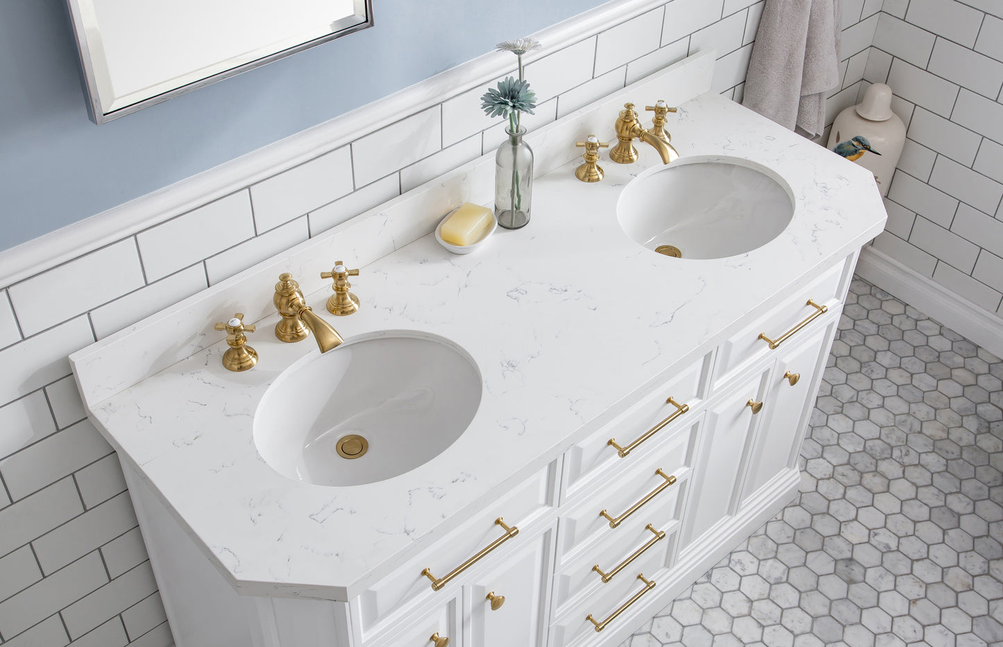 60" Palace Collection Quartz Carrara Bathroom vanity Set