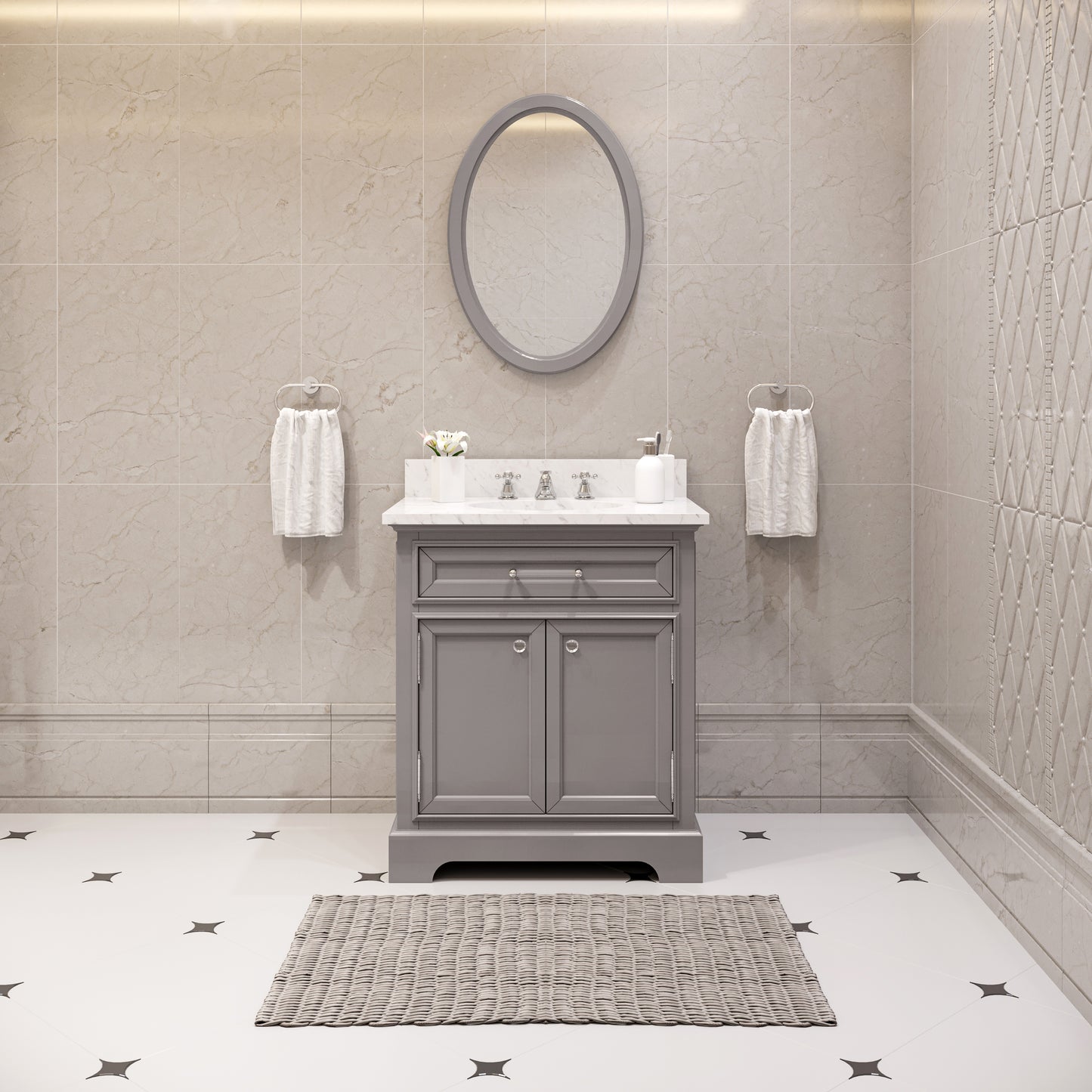 30 Inch Bathroom Vanity, Mirror And Faucet, Derby Collection