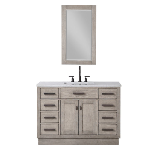 48 In. Single Sink Marble Countertop Vanity Oak with Faucet and Mirror, Chestnut collection