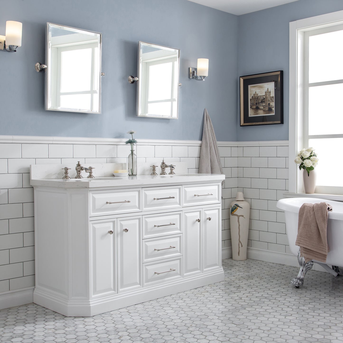 60" Palace Collection Quartz Carrara Bathroom Vanity Sets