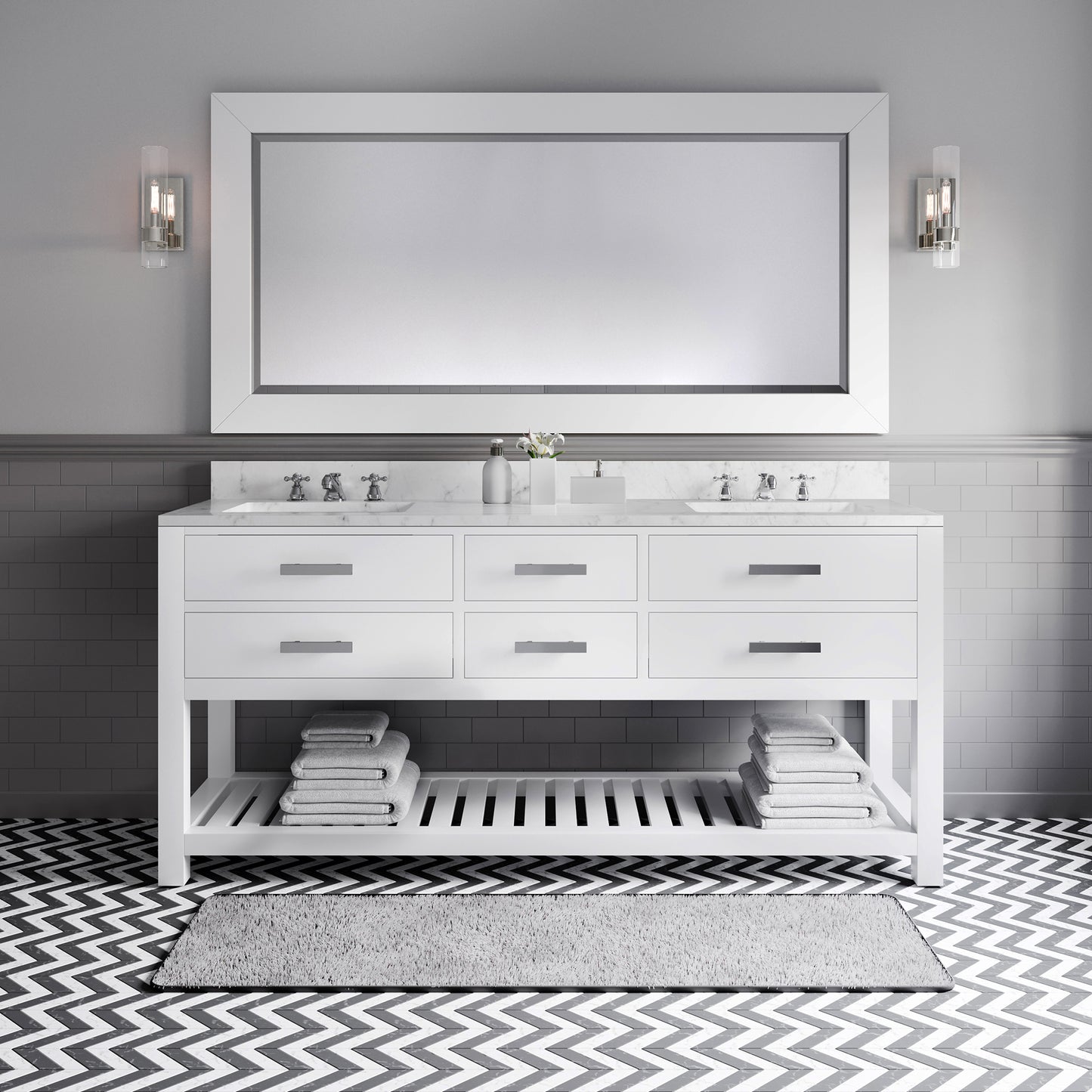 72 Inch Double Sink Bathroom Vanity With Mirror And Faucet From The Madalyn Collection