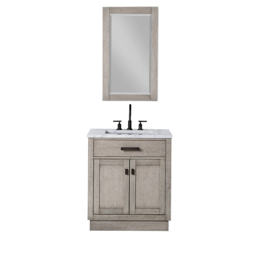 30 In Sink Marble Countertop Vanity, Oak, Faucet and Mirror, Chestnut collection