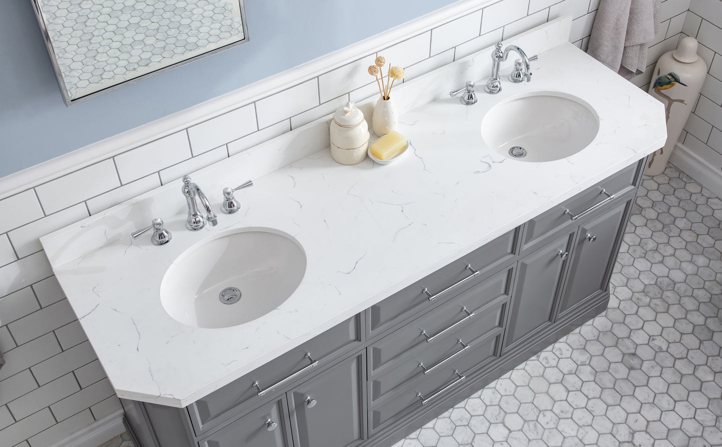 72" Palace Collection Quartz Carrara Multi Color Bathroom Vanity Sets