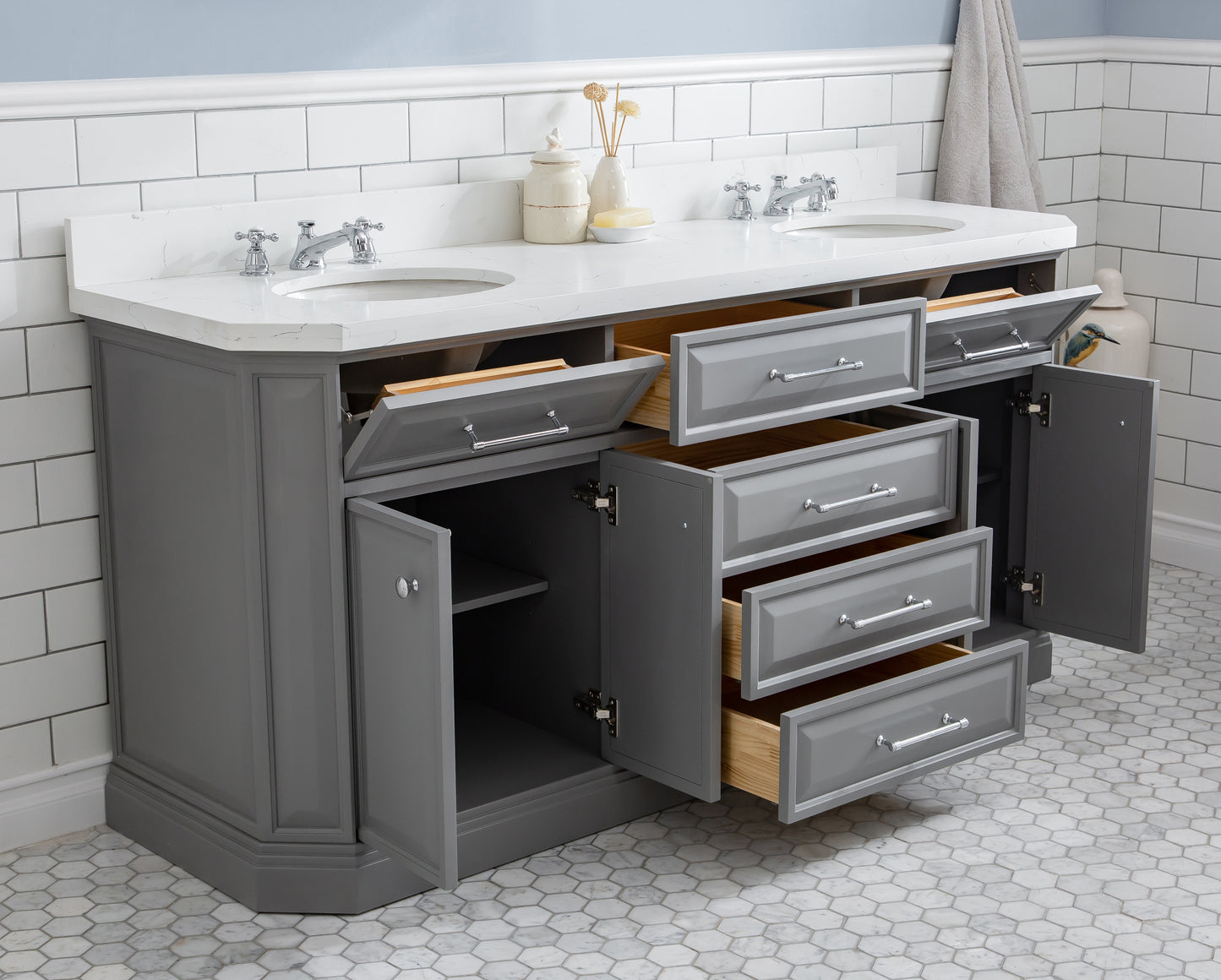 72" Palace Collection Quartz Carrara Multi Color Bathroom Vanity Sets