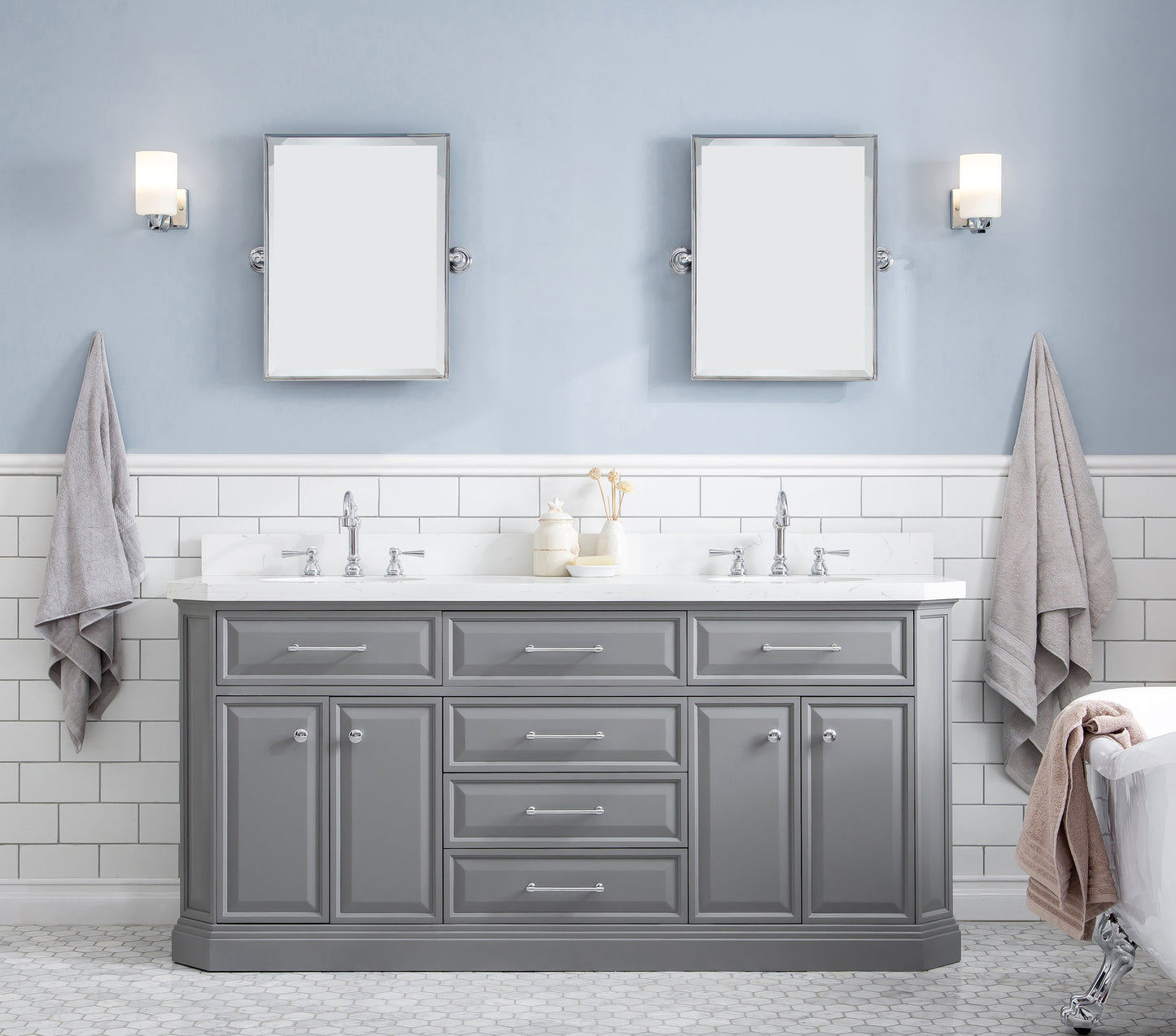 72" Palace Collection Quartz Carrara Multi Color Bathroom Vanity Sets