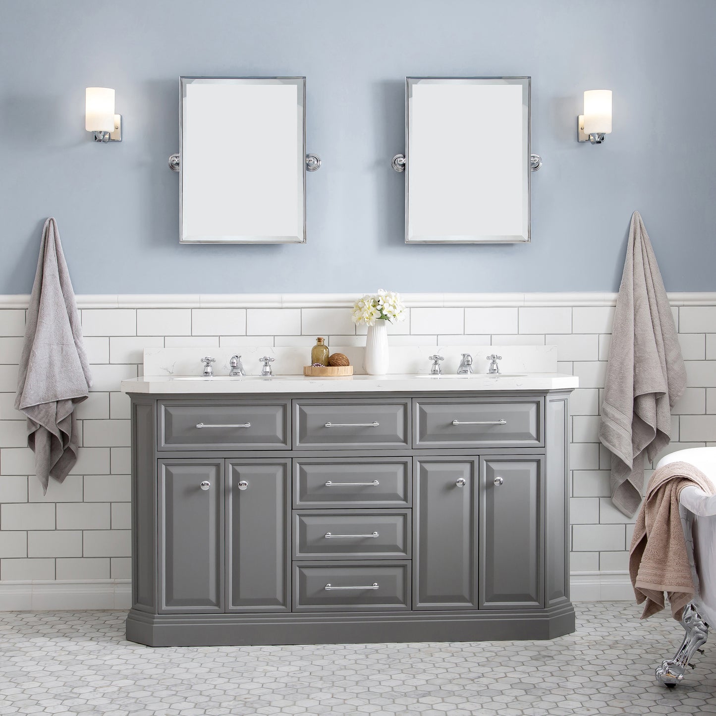 60" Palace Collection Quartz Carrara Bathroom Vanity Sets