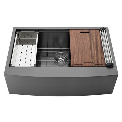 Tourner 33" x 22" Stainless Steel, Single Basin, Farmhouse Kitchen Workstation Sink with Apron in Multi Colors
