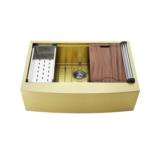 Tourner 33" x 22" Stainless Steel, Single Basin, Farmhouse Kitchen Workstation Sink with Apron in Multi Colors