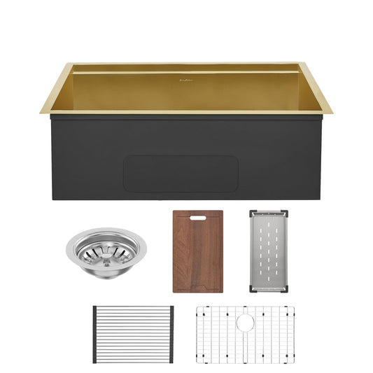 Tourner 30" x 19" Stainless Steel, Single Basin, Undermount Kitchen Workstation Sink in Multi Colors