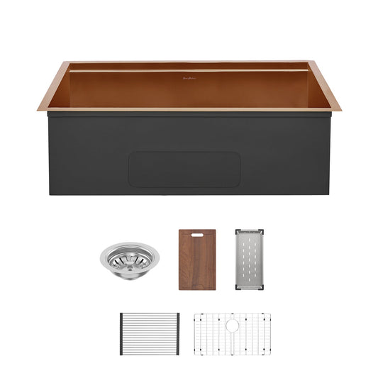 Tourner 32" x 19" Stainless Steel, Single Basin, Undermount Kitchen Workstation Sink in Multi Colors