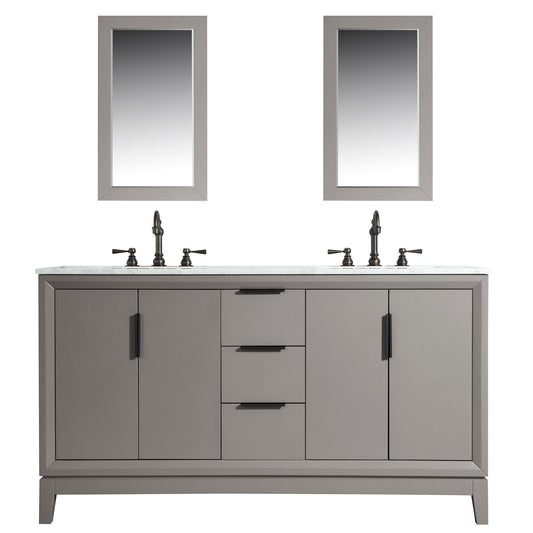 Elizabeth 60-Inch Double Sink Carrara White Marble Vanity In Cashmere Grey set