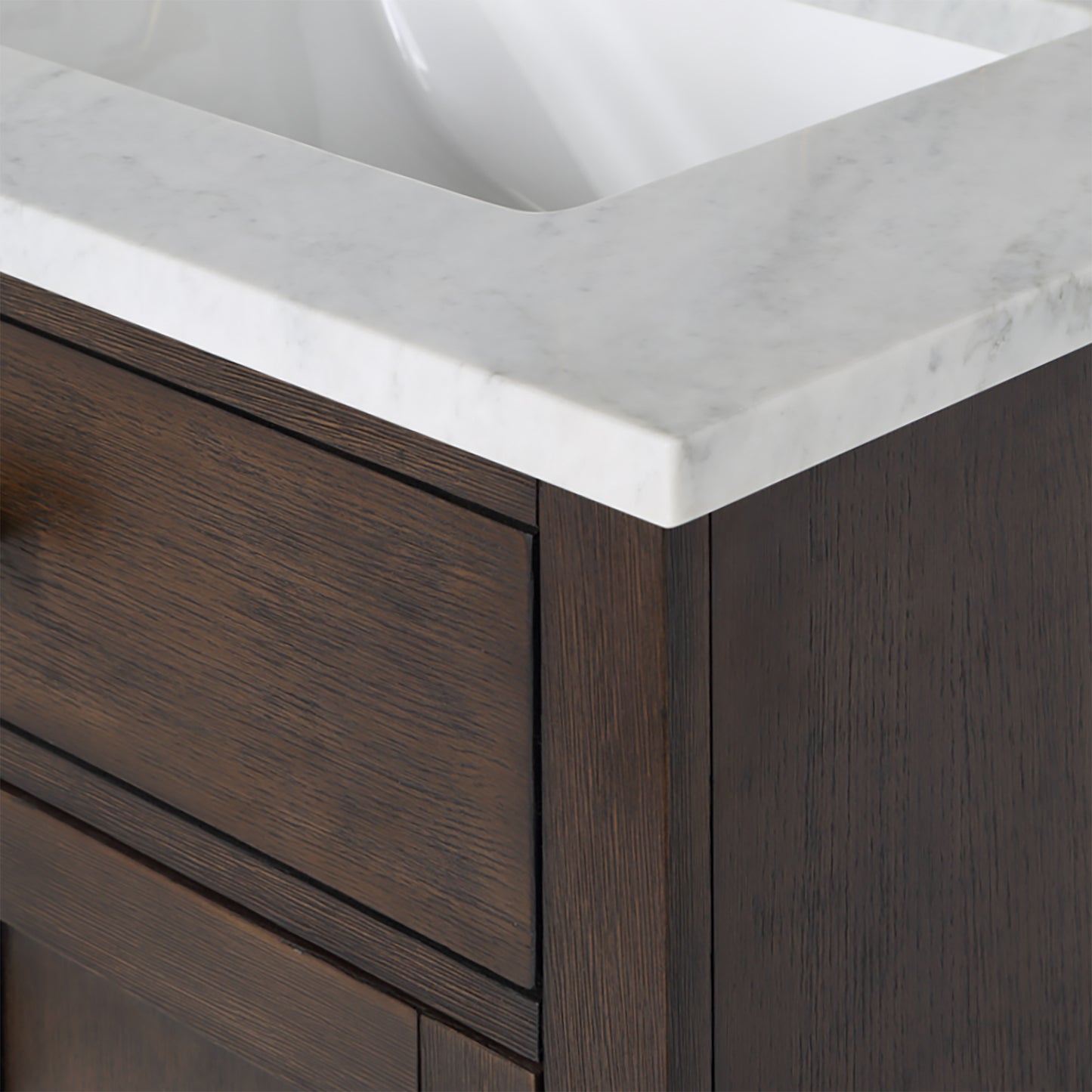 30 In Sink Marble Countertop Vanity, Oak, Faucet and Mirror, Chestnut collection