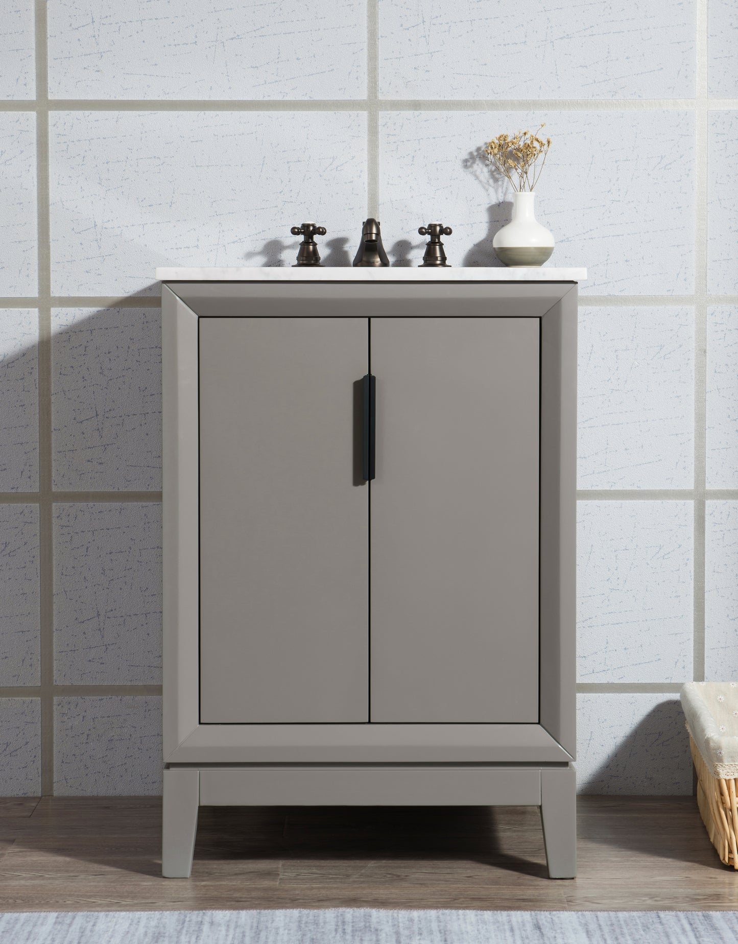 Elizabeth 24-Inch Single Sink Carrara White Marble Vanity In Cashmere Grey set