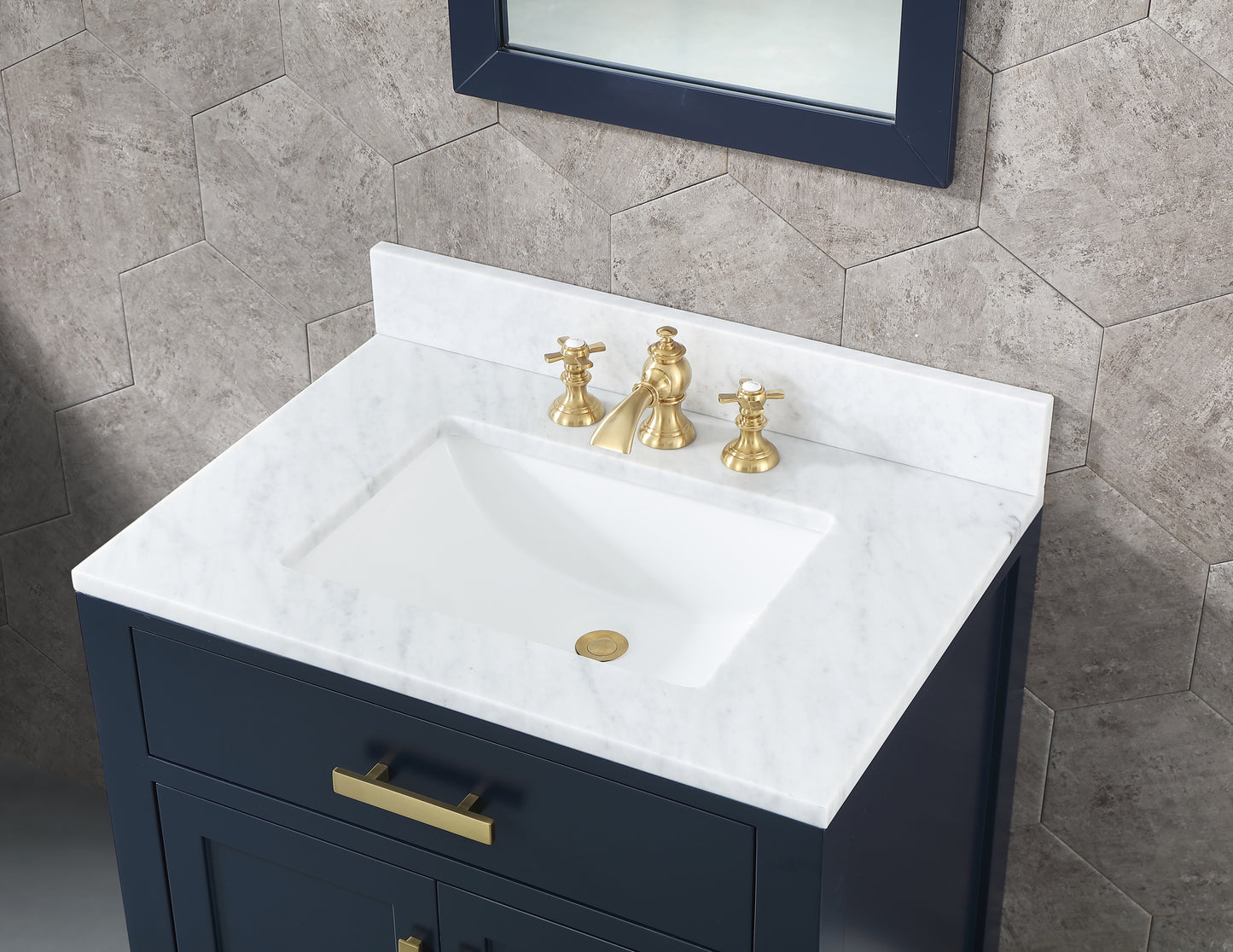 Madison 30-Inch Single Sink Carrara White Marble Vanity In Monarch Blue set