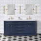 Palace 72 In. Double Sink White Quartz Countertop Vanity in Monarch Blue set