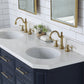 Palace 60 In. Double Sink White Quartz Countertop Vanity in Monarch Blue set