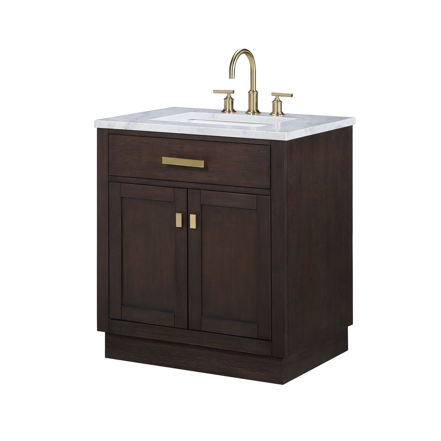 30 In Sink Marble Countertop Vanity, Oak, Faucet and Mirror, Chestnut collection
