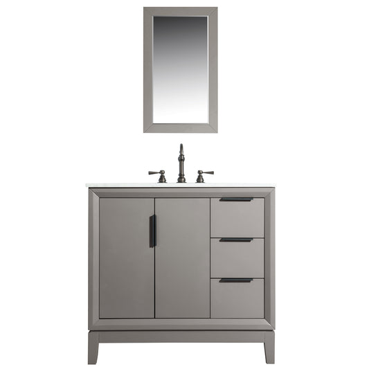 Elizabeth 36-Inch Single Sink Carrara White Marble Vanity In Cashmere Grey set