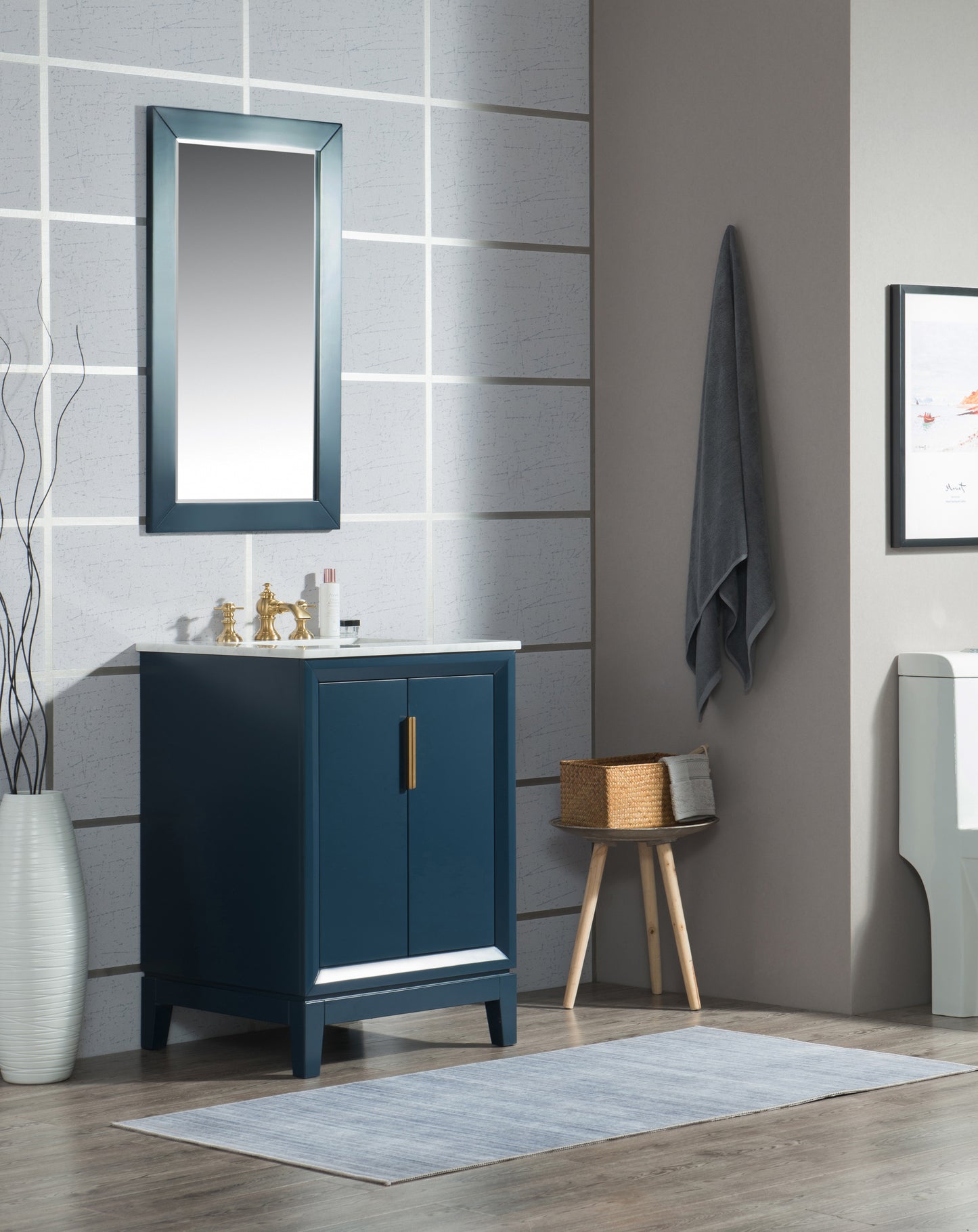 Elizabeth 24-Inch Single Sink Carrara White Marble Vanity In Monarch Blue set