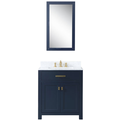 Madison 30-Inch Single Sink Carrara White Marble Vanity In Monarch Blue set