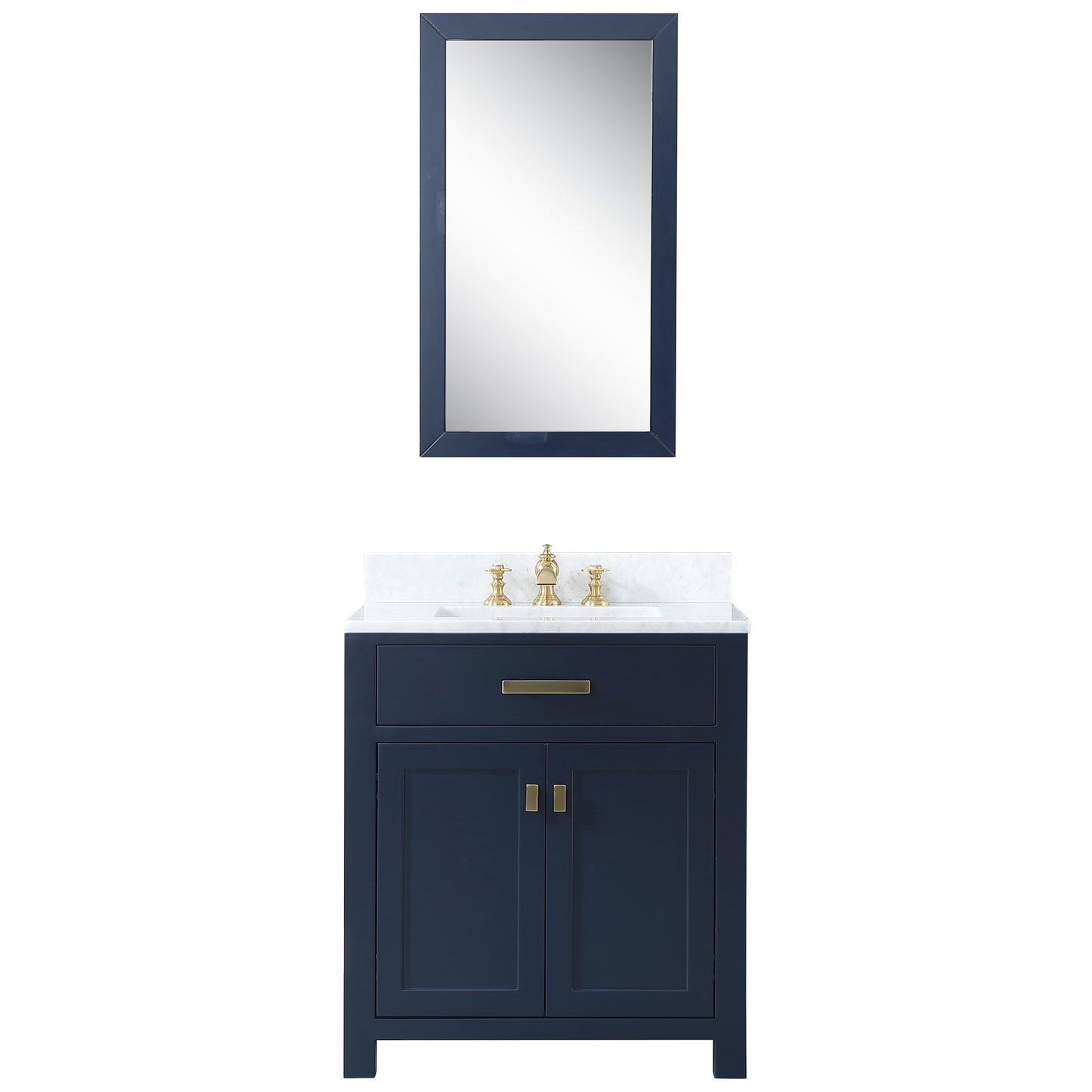 Madison 30-Inch Single Sink Carrara White Marble Vanity In Monarch Blue set