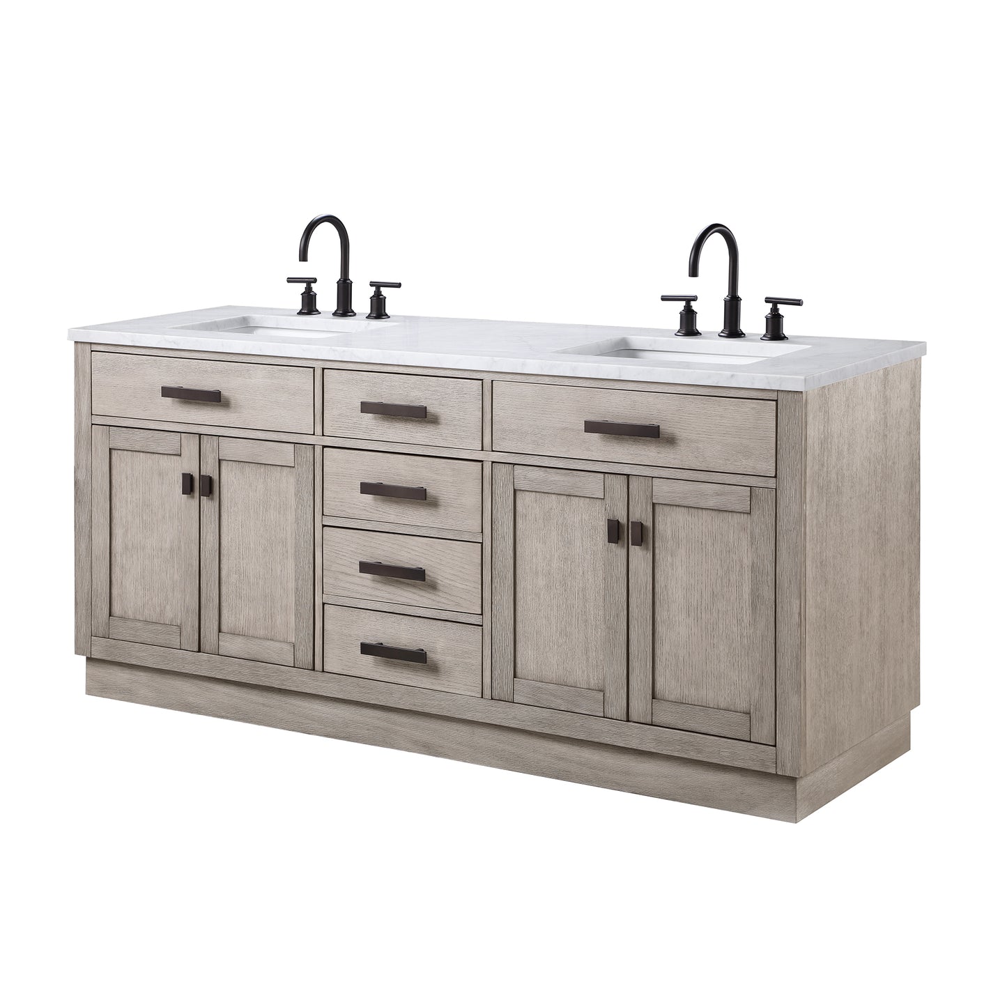72 In. Double Sink Marble Countertop Vanity Oak with Faucets and Mirrors, Chestnut collection