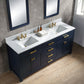 Madison 72-Inch Double Sink Carrara White Marble Vanity In Monarch Blue set