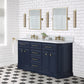 Palace 60 In. Double Sink White Quartz Countertop Vanity in Monarch Blue set