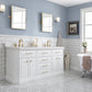 72" Palace Collection Quartz Carrara Bathroom Vanity Set in Satin Gold and Mirrors in Chrome
