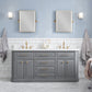 72" Palace Collection Quartz Carrara Bathroom Vanity Set in Satin Gold and Mirrors in Chrome