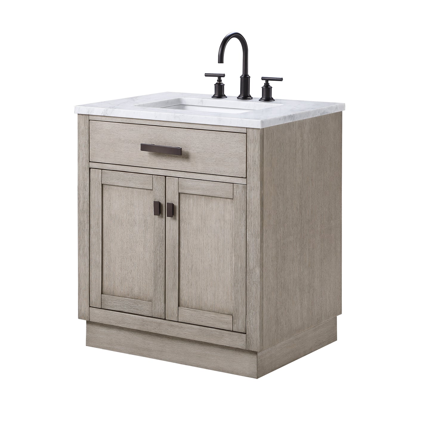 30 In Sink Marble Countertop Vanity, Oak, Faucet and Mirror, Chestnut collection
