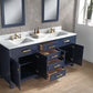Madison 72-Inch Double Sink Carrara White Marble Vanity In Monarch Blue set