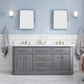 72" Palace Collection Quartz Carrara Bathroom Vanity Set in Satin Gold and Mirrors in Chrome