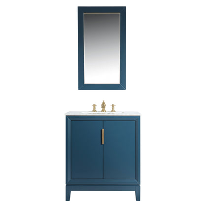 Elizabeth 30-Inch Single Sink Carrara White Marble Vanity In Monarch Blue set