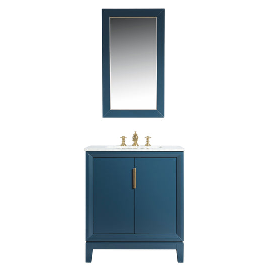 Elizabeth 30-Inch Single Sink Carrara White Marble Vanity In Monarch Blue set
