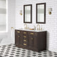 60 In. Double Sink Marble Countertop Vanity, Oak with Faucets and Mirrors, Chestnut  collection