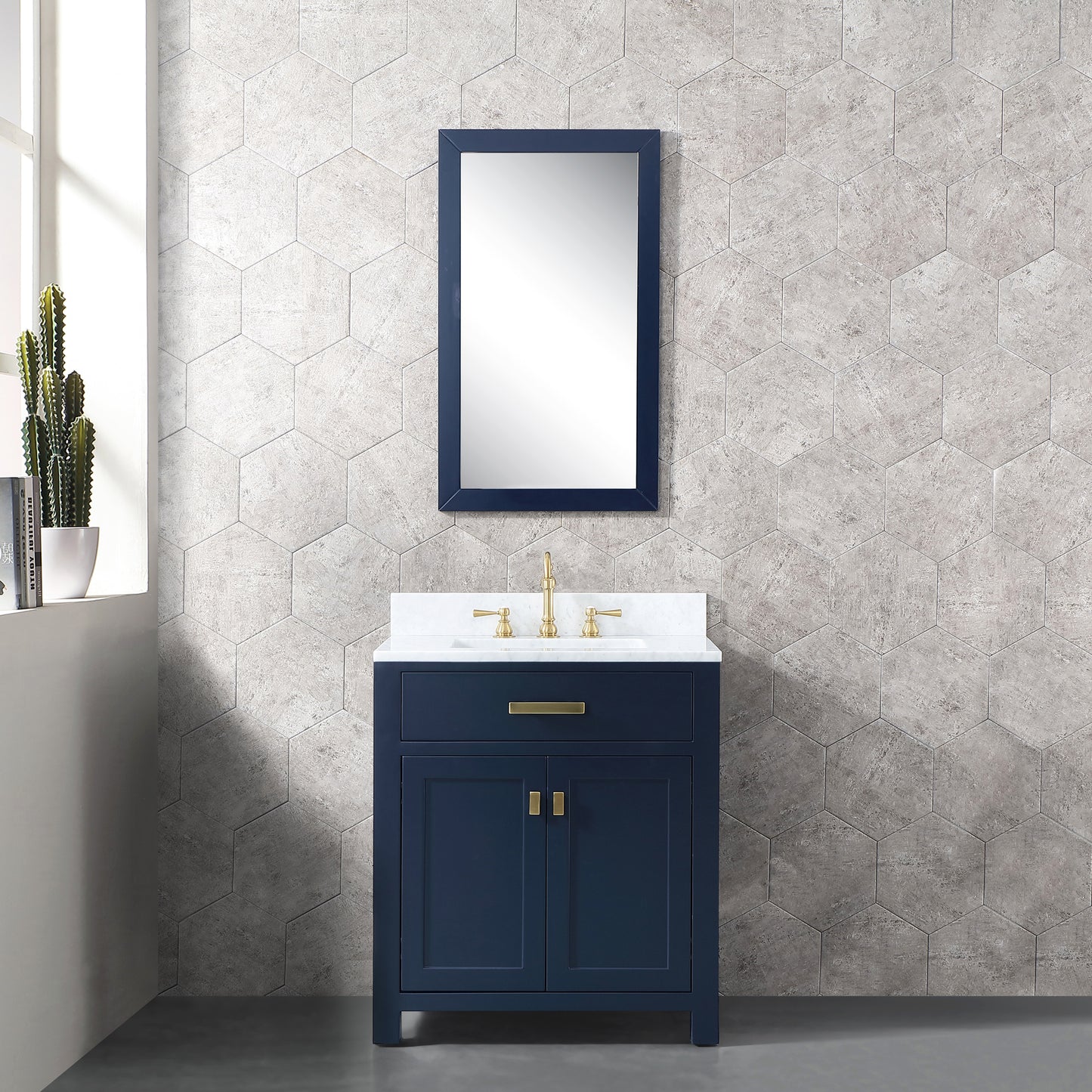 Madison 30-Inch Single Sink Carrara White Marble Vanity In Monarch Blue set