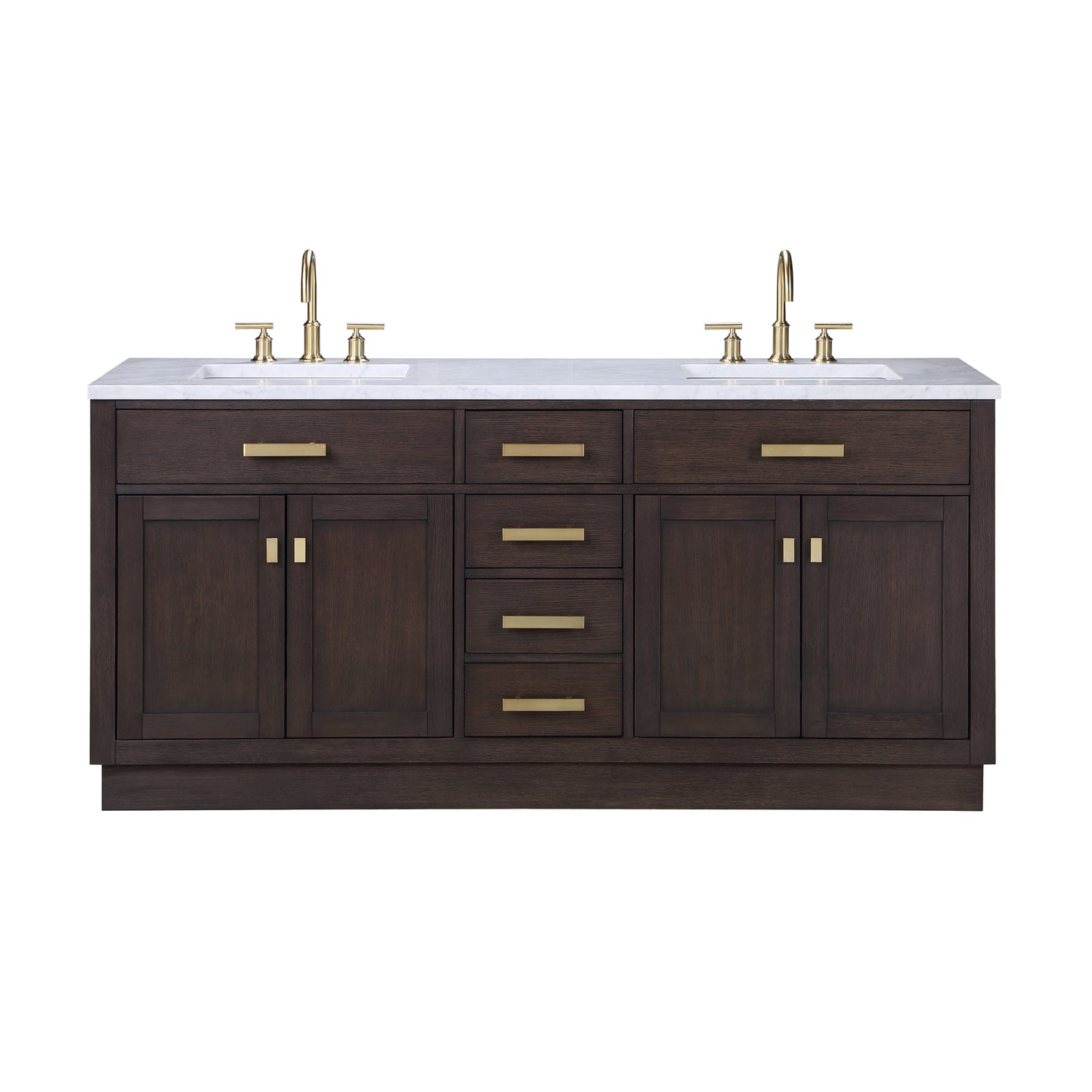 72 In. Double Sink Marble Countertop Vanity Oak with Faucets and Mirrors, Chestnut collection