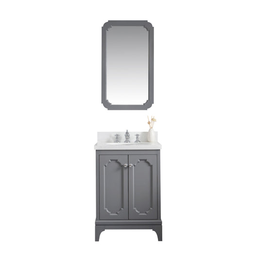 Queen 24-Inch Single Sink Quartz Carrara Vanity In Cashmere Grey set