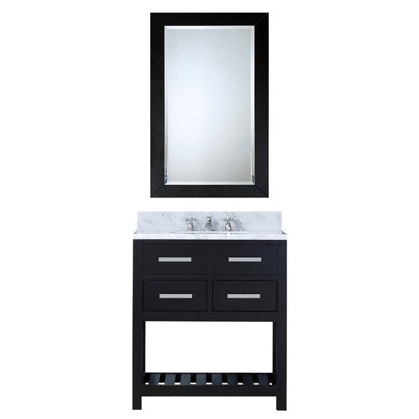 30 Inch Single Sink Bathroom Vanity With Framed Mirror And Faucet From The Madalyn Collection