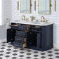 Palace 60 In. Double Sink White Quartz Countertop Vanity in Monarch Blue set