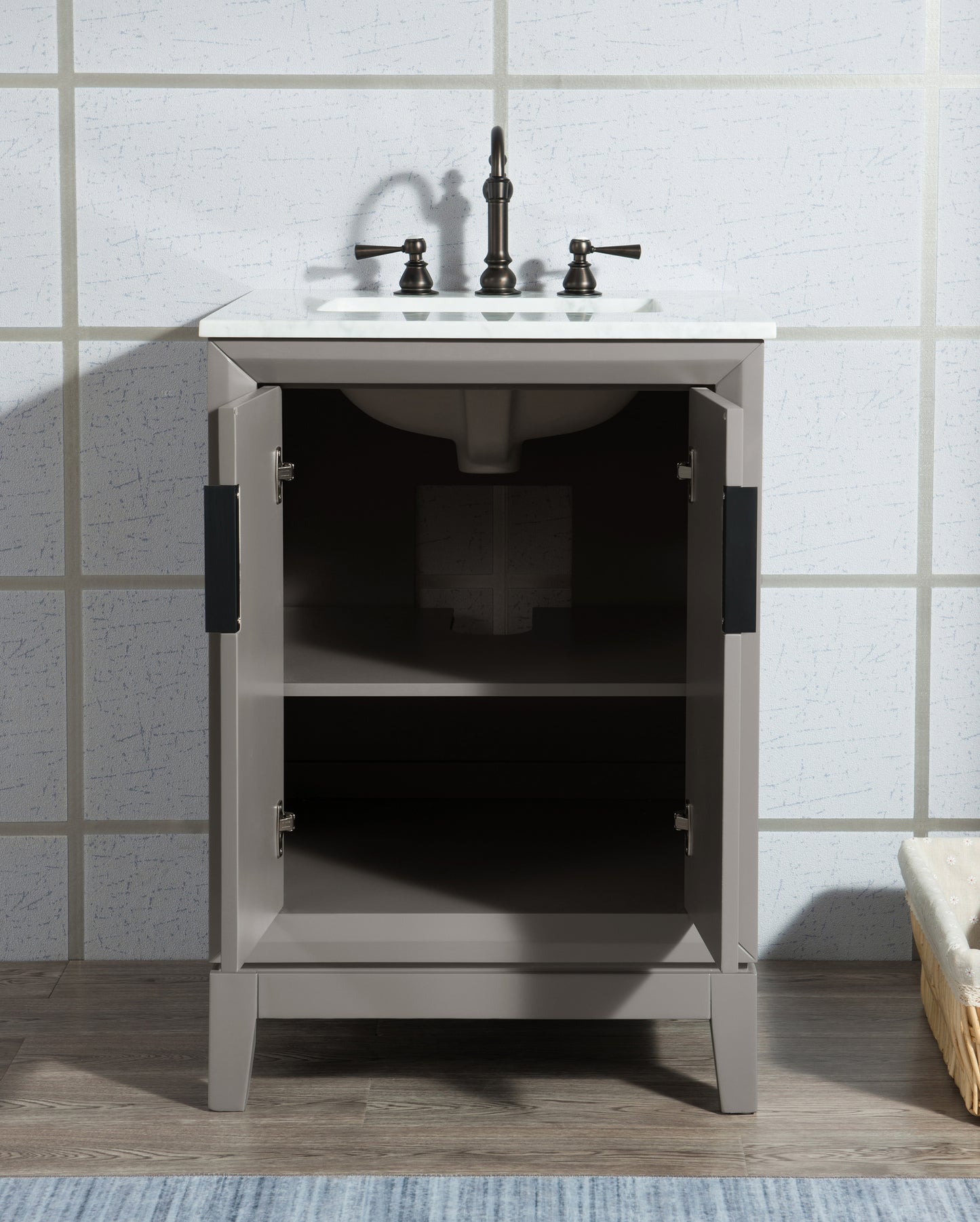 Elizabeth 24-Inch Single Sink Carrara White Marble Vanity In Cashmere Grey set