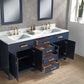 Madison 72-Inch Double Sink Carrara White Marble Vanity In Monarch Blue set