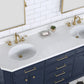 Palace 72 In. Double Sink White Quartz Countertop Vanity in Monarch Blue set