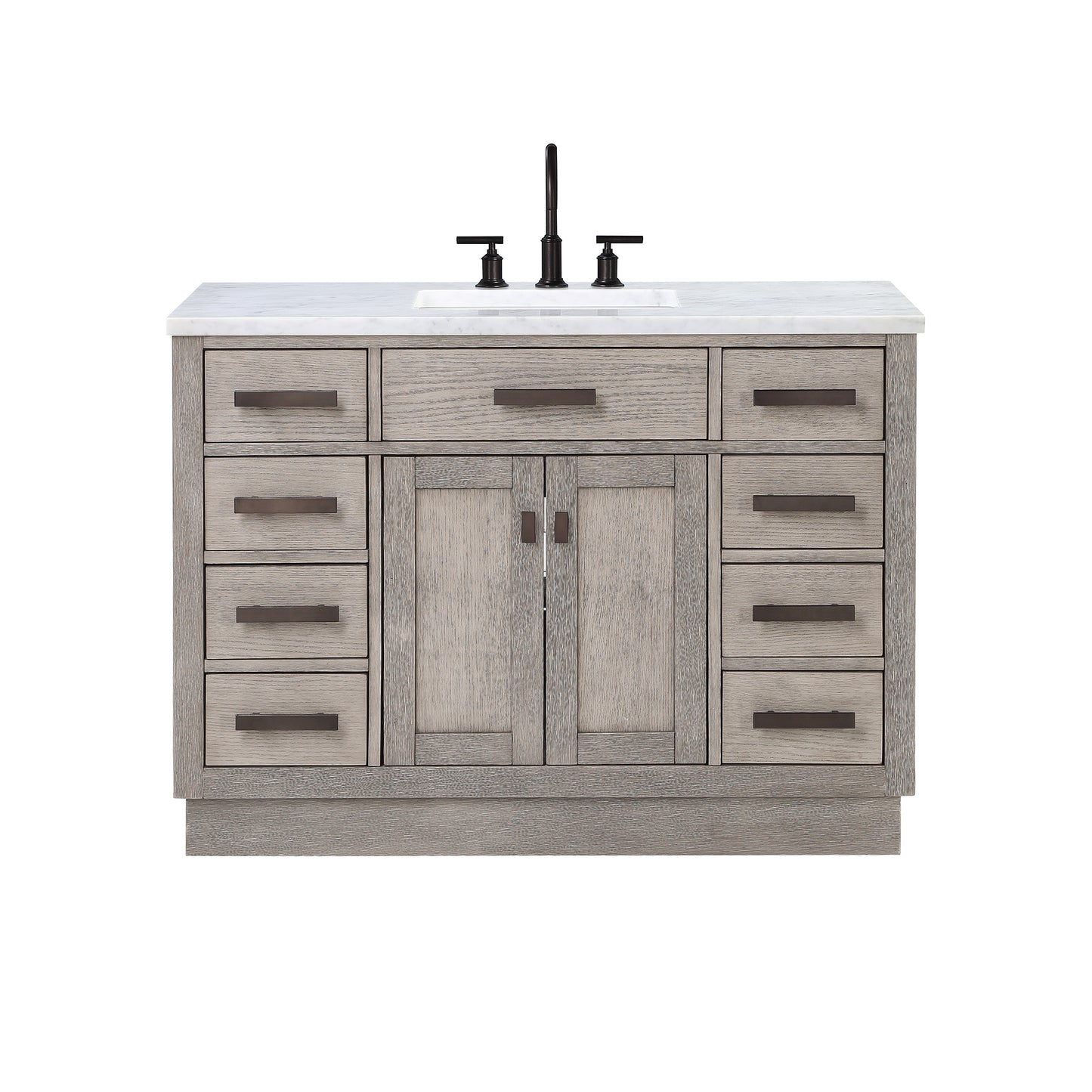 48 In. Single Sink Marble Countertop Vanity Oak with Faucet and Mirror, Chestnut collection