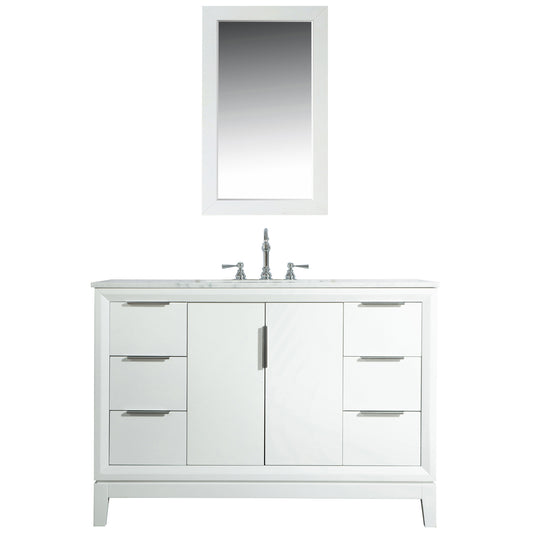 Elizabeth 48-Inch Single Sink Carrara White Marble Vanity In Pure White set